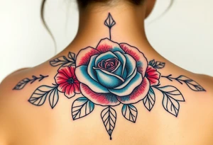 aquamarine color and rose color surrounded by lt. siam color tattoo idea