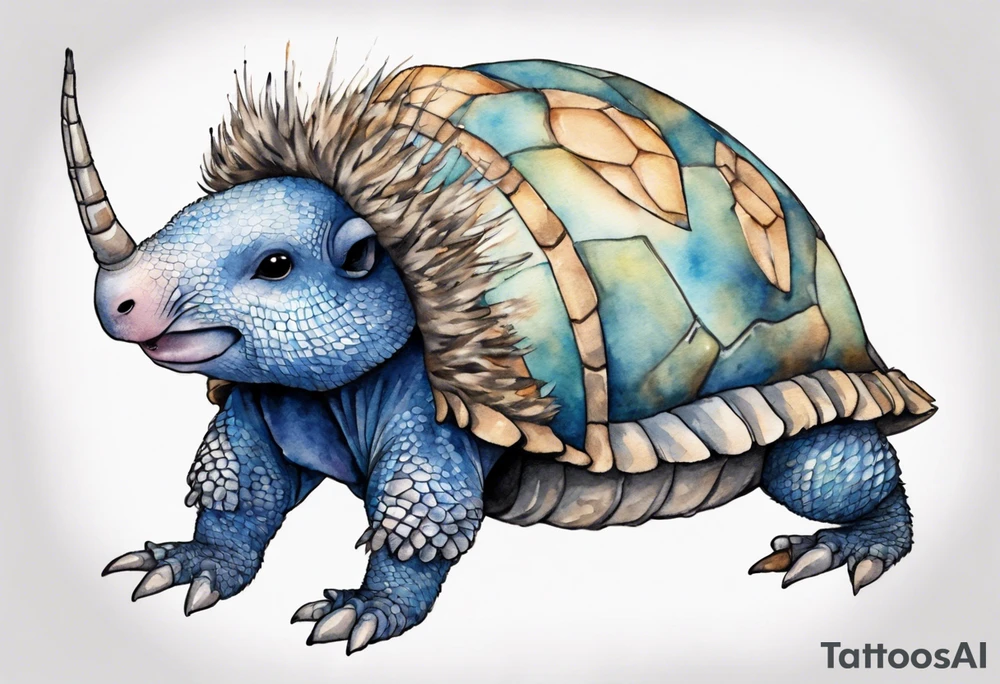 a blue fur-covered armadillo with the shell of a turtle tattoo idea