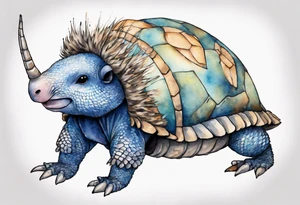 a blue fur-covered armadillo with the shell of a turtle tattoo idea