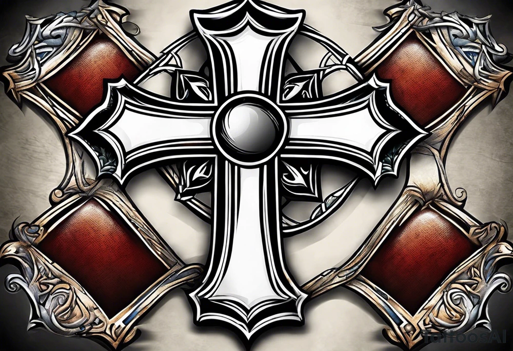 cross made out of football leather with stitches tattoo idea