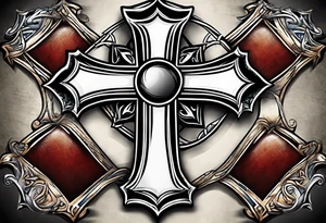 cross made out of football leather with stitches tattoo idea