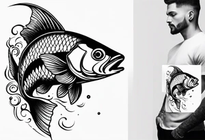 A Fish eating a small silhouette of a man on a hook tattoo idea