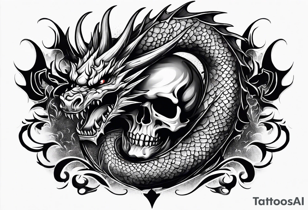 Dark skull and dragon tattoo idea