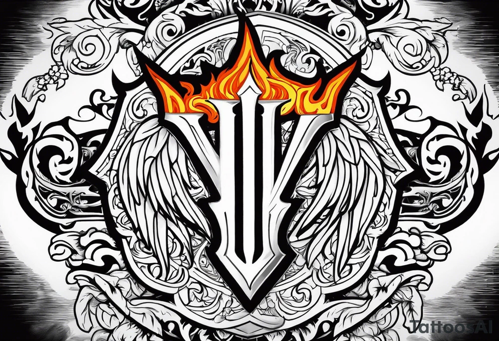 Valhalla on fire shield sword tattoo idea