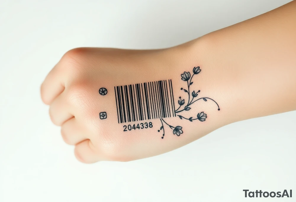 A barcode design where the lines morph into delicate vines and flowers, blending technology with nature tattoo idea