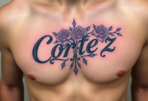 The name Cortez with roses and diamonds tattoo idea