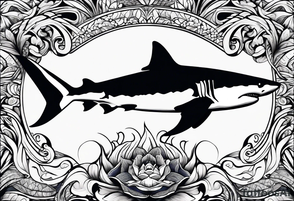 tiger shark with cool texture pattern top view tattoo idea