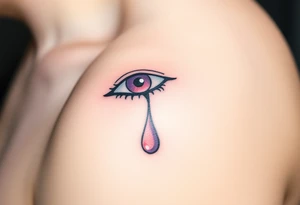 A teardrop falling from a closed eye, with soft pink and lavender tones, symbolizing vulnerability and emotional depth tattoo idea