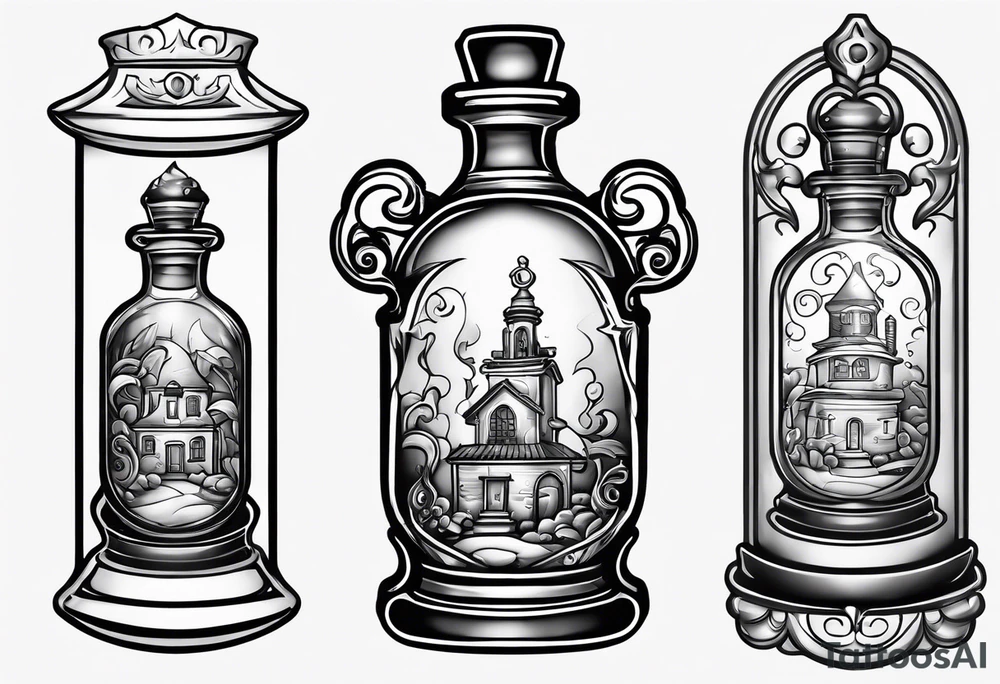 Old school key in a potion bottle tattoo idea