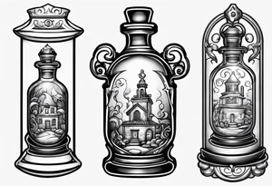 Old school key in a potion bottle tattoo idea