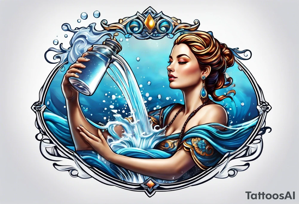 Aquarius, water bearer, person woman pouring water tattoo idea