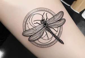 (fine line) cloud and sun with small dragonfly tattoo idea