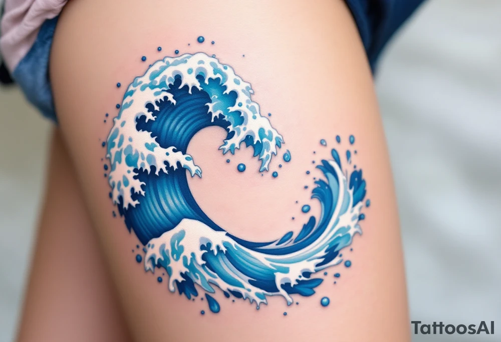 A stylized spiral composed of blue waves and white foam, capturing the movement of the ocean. tattoo idea