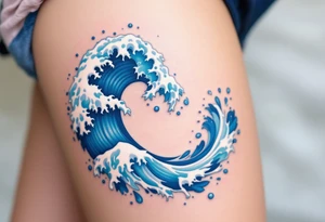 A stylized spiral composed of blue waves and white foam, capturing the movement of the ocean. tattoo idea