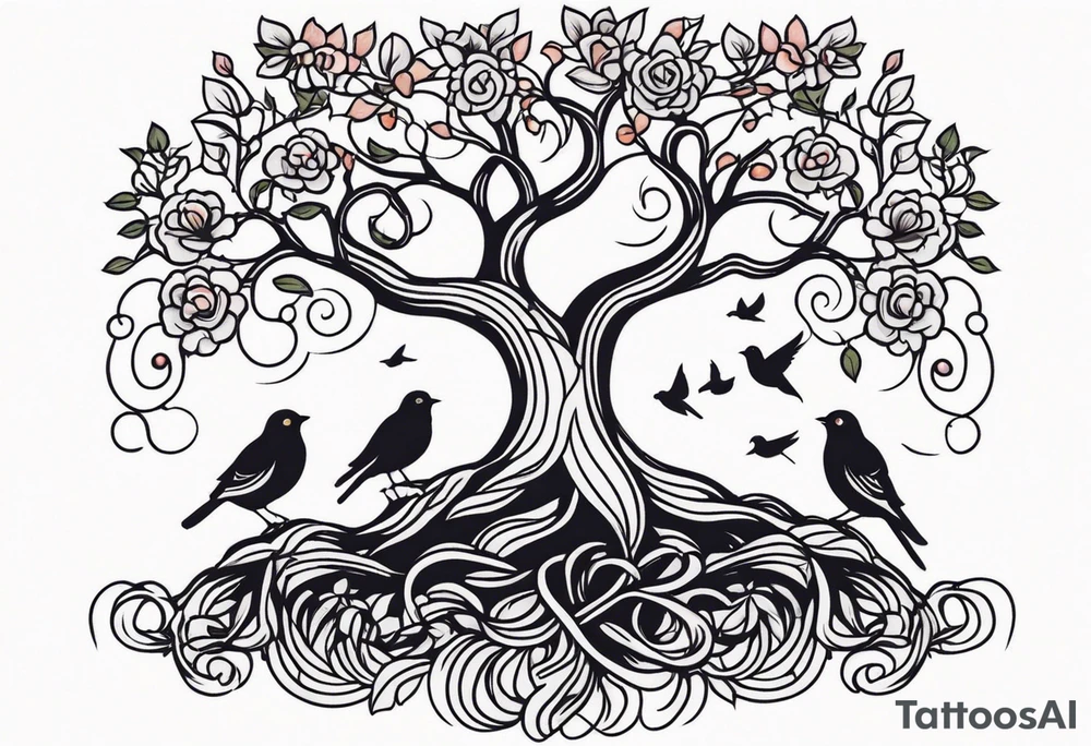 tree with roots and birds


old school vintage simple traditional design with vintage flowers surrounding
bold color simple tattoo idea