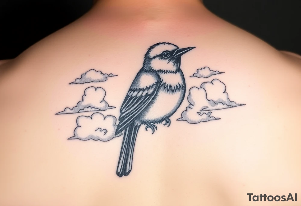 Kentucky bluebird with realistic clouds tattoo idea