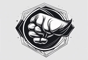 A clenched fist on the back using negative space techniques tattoo idea