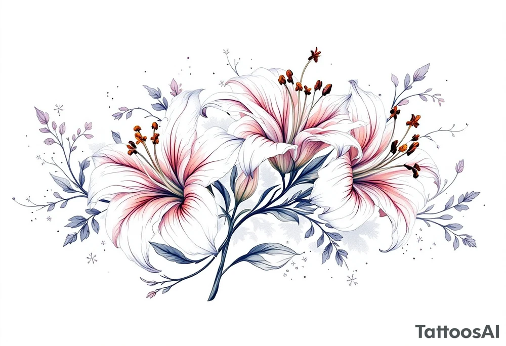 delicate lilies in frost with petals tattoo idea