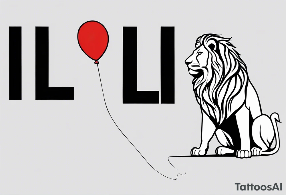 tattoo design should be in the layout of the famouse picture"small princ"  where it should remind me that I survived,and my life was saved by my husband, and he should be represented in the tattoo as a young lion holding a balloon held in the muzzle.
The baloon which is red and in Hearth shape. The whole body of lion should be visible and more abstract not so realistic.The lion is holding the string of the baloon in the muzzle. The string from the balloon should have a heartbeat pulse.The baloon should be red colored, and the rest of the image should be black only. tattoo idea