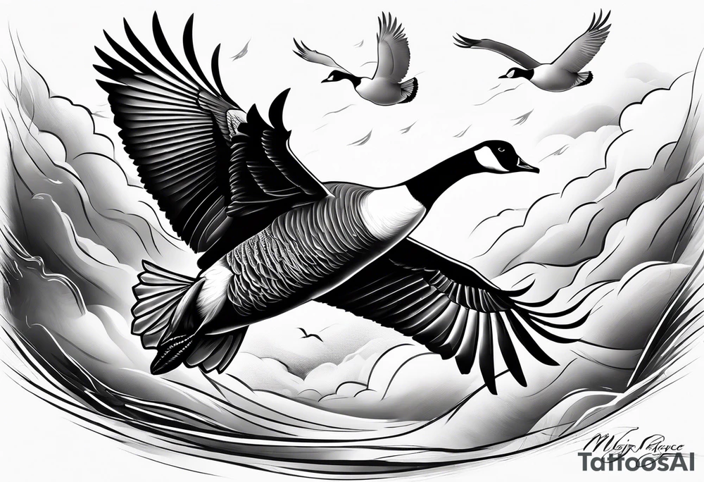 canadian goose taking off wind Background tattoo idea
