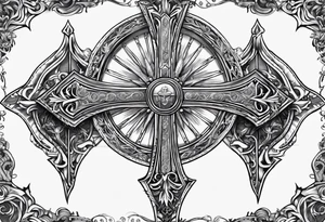 armor piece with a cross in the center and a sun on the side tattoo idea