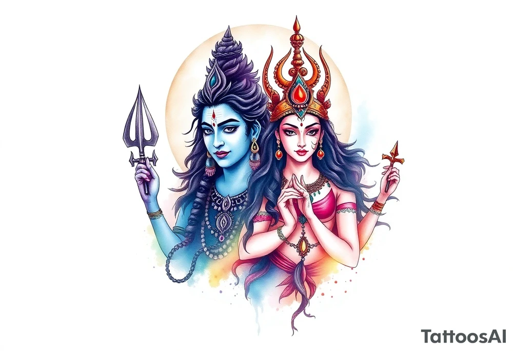 Lord Shiva, Godess Kali, Godess Lilith Together with the moon in the background tattoo idea