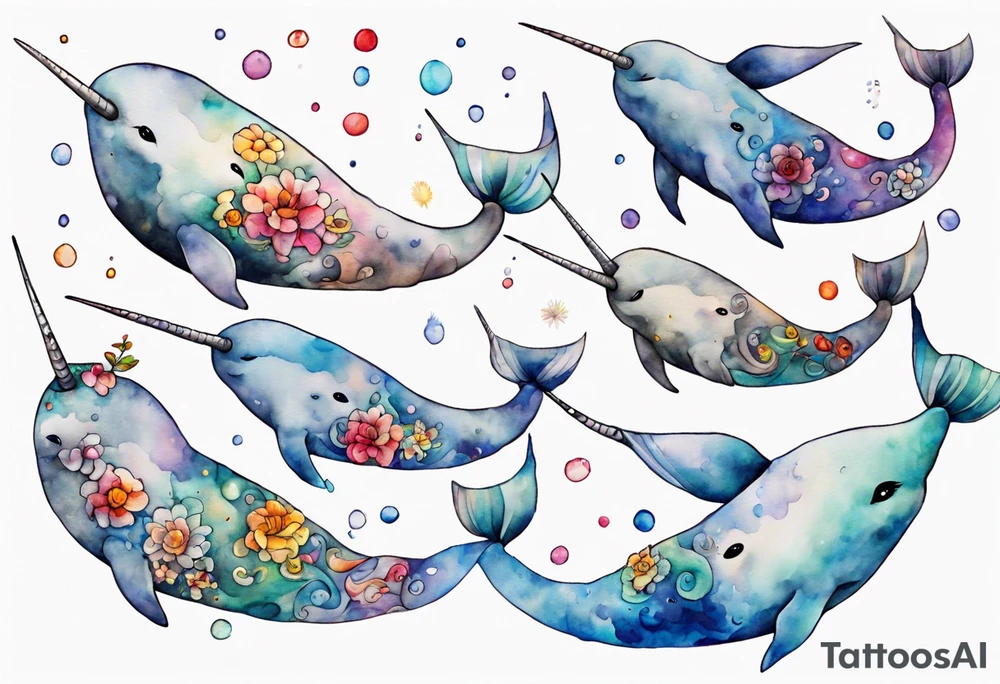an ancient narwhal in the ocean tattoo idea
