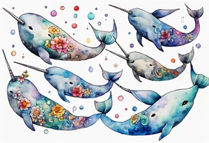 an ancient narwhal in the ocean tattoo idea