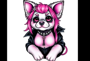 hot goth furry puppy girl with piercings on face and big boobs and big butt with black outfit on with pink hair tattoo idea