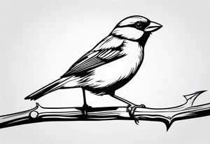 Sparrow taking off from breaking branch tattoo idea