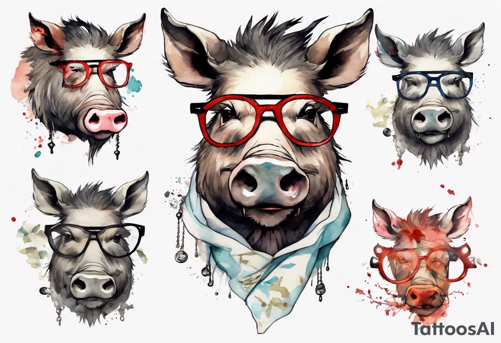 an boar with tusks wearing glasses tattoo idea