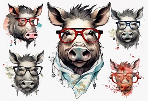 an boar with tusks wearing glasses tattoo idea