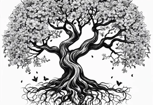 Tree roots and blossoming tree tattoo idea