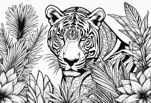 Jungle flowers safari tattoo idea