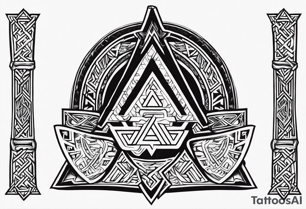 Valhalla sword shield axe Valknut tattoo idea