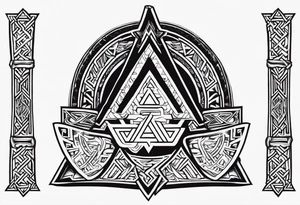 Valhalla sword shield axe Valknut tattoo idea