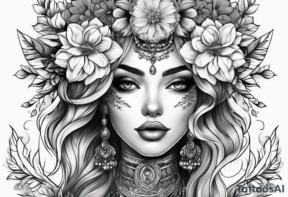Flower headed girl tattoo idea