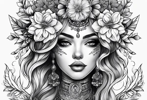 Flower headed girl tattoo idea