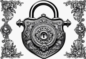 Antique lock sarounded by different jewels tattoo idea