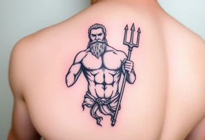Poseidon showing torso and trident tattoo idea