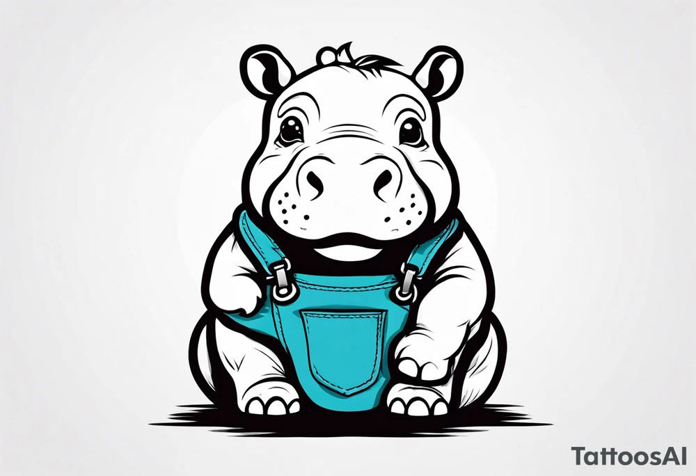 Baby hippo wearing overalls tattoo idea