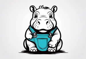 Baby hippo wearing overalls tattoo idea