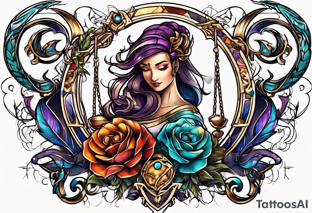 male scorpio, female Sagittarius, libra scales tattoo idea