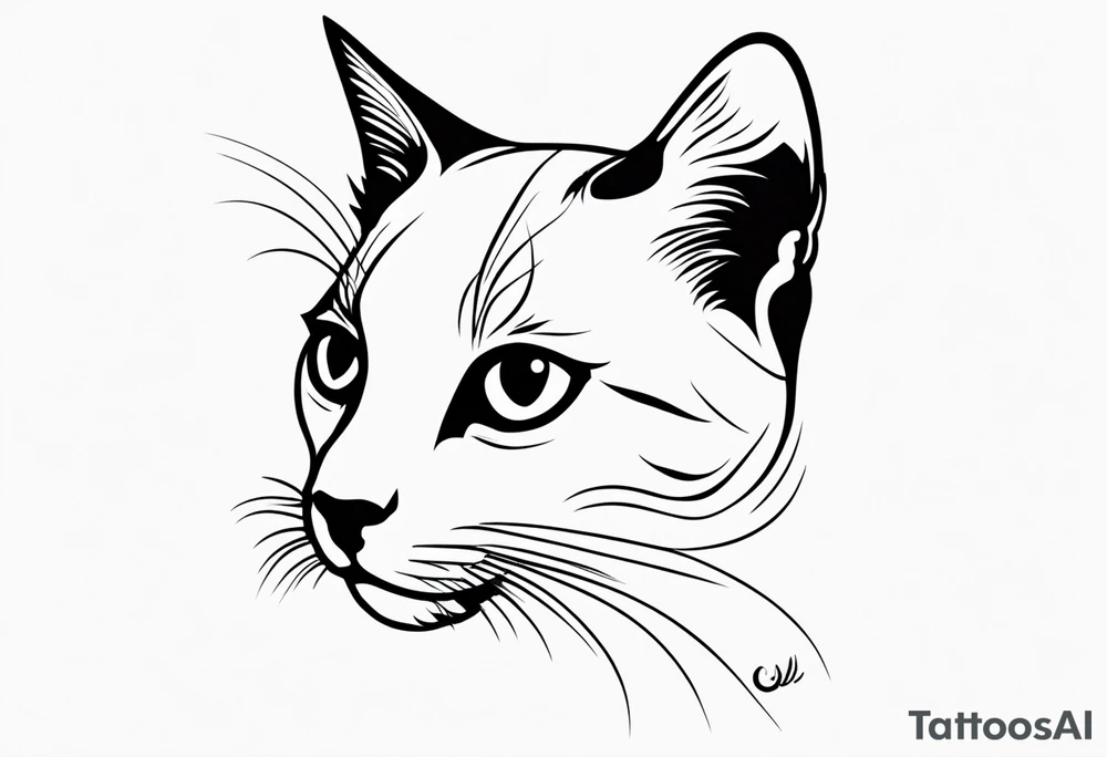 “Design a minimalist tattoo of a playful kitten, capturing its curious expression with simple lines and minimal detail. tattoo idea