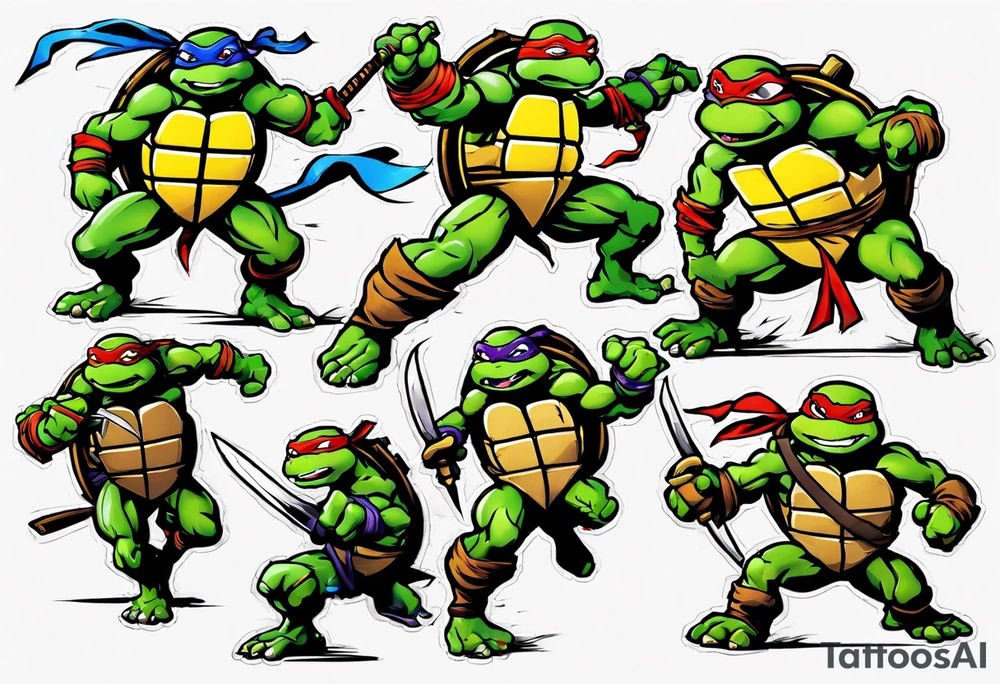 teenage mutant ninja turtles fighting scene tattoo idea