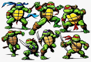 teenage mutant ninja turtles fighting scene tattoo idea