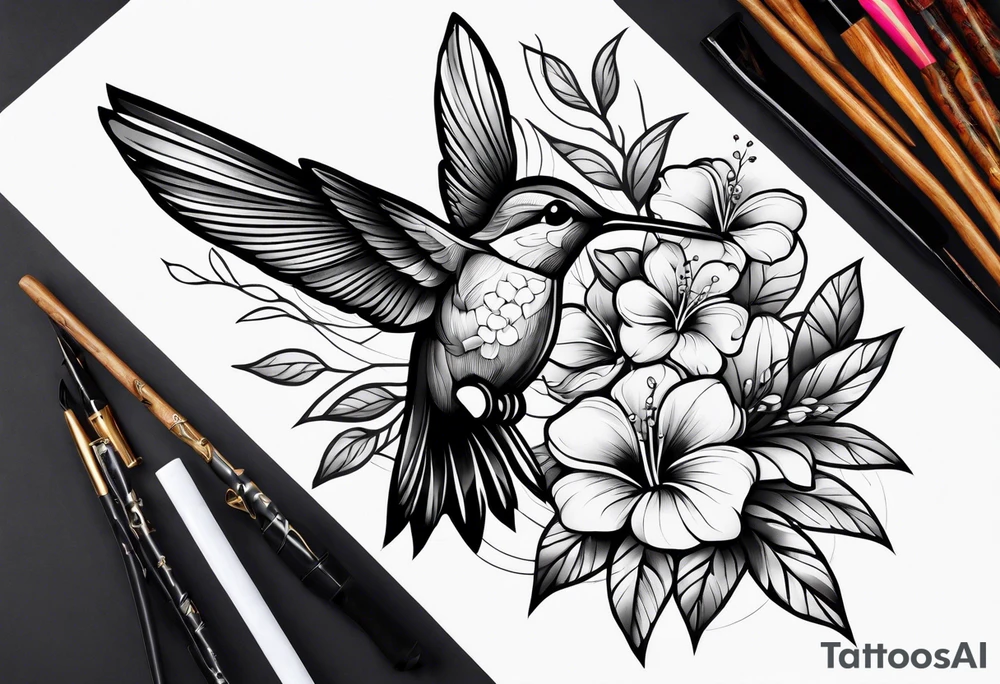 Hummingbird flowers forearm tattoo idea