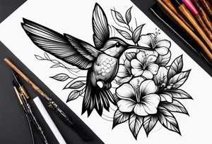 Hummingbird flowers forearm tattoo idea