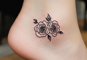 Dotted outline of cluster of roses, with no fill, resembling a hand-poked aesthetic, placed on the ankle. tattoo idea