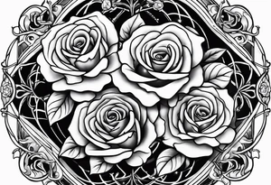 Tesseract with big roses and small stars tattoo idea